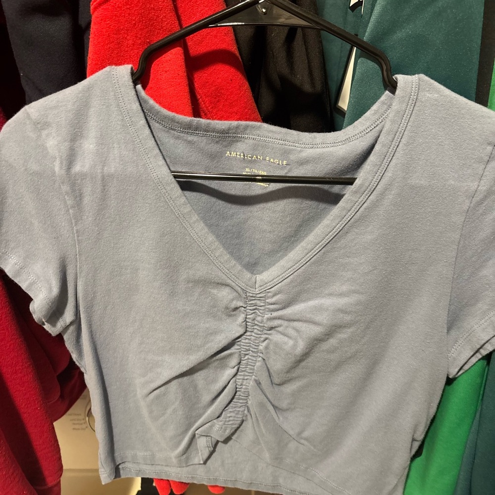 American Eagle Outfitters Light Blue Ruched Crop Top